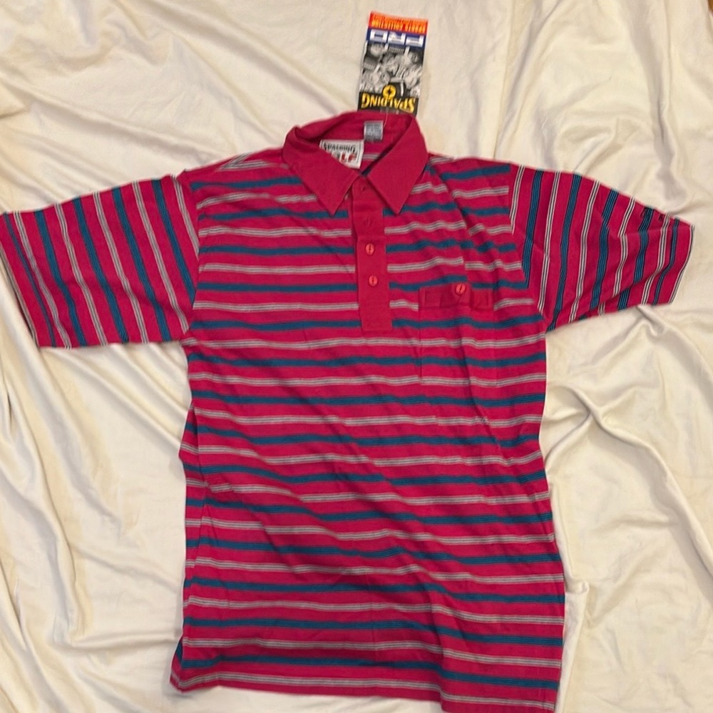 NWT Vintage 80’s 90’s Spalding Mens Striped Golf Polo Shirt Cotton Polyester Med